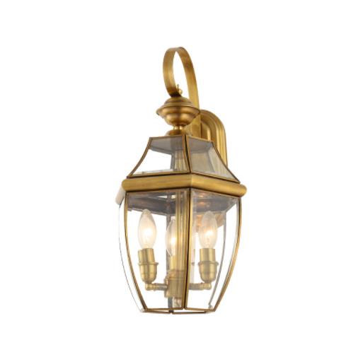 Outdoor Polished Brass Finish Brass Wall Lantern with Clear Beveled Glass