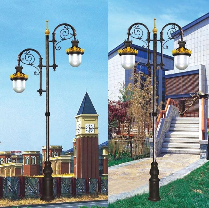 Street lamp type outdoor cast iron garden lamp pole with lantern
