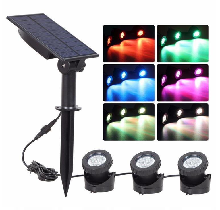 Landscape spotlight underwater lamp, IP68 waterproof solar pool spotlight, with 3 lamp caps