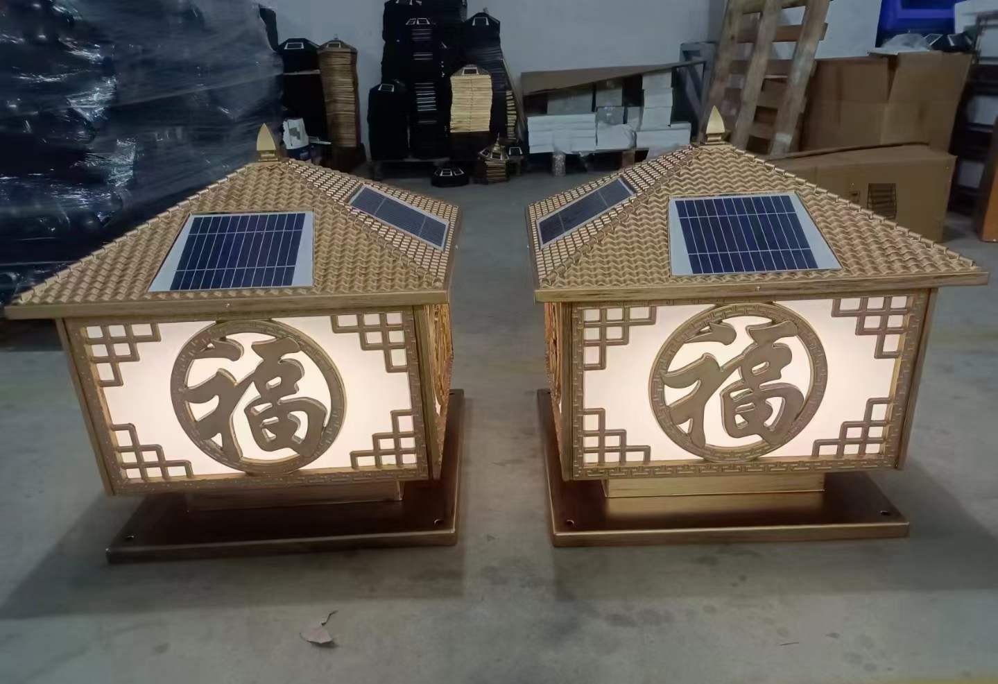 Solar Fuzi column head lamp, new Chinese classical garden lamp
