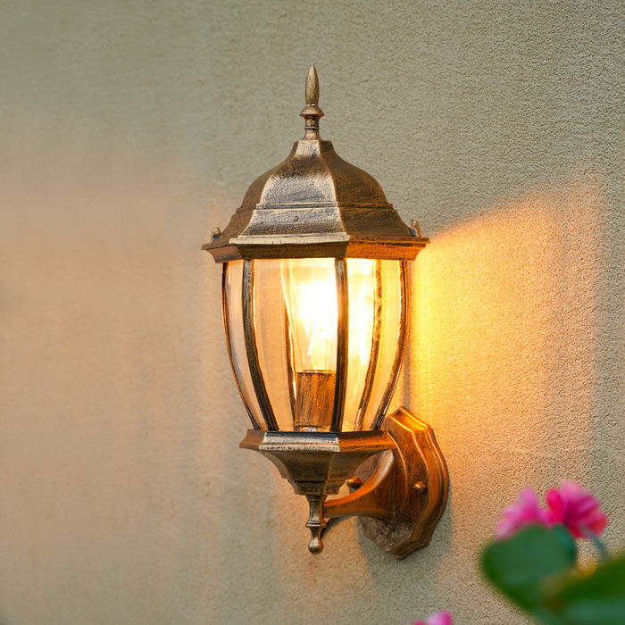 Al aire libre a prueba de agua estilo europeo retro Garden Villa paisaje decoración de la puerta principal lámpara de pared exterior hexagonal curvada lámpara de pared LED