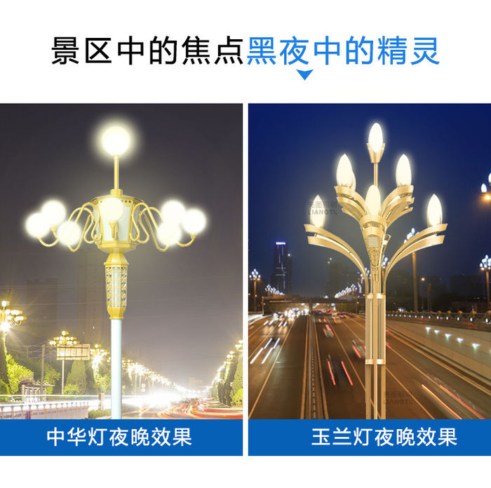 68m Chinese lamp Magnolia lantern City Road jiutou outdoor landscape courtyard led medium high pole multi head street lamp