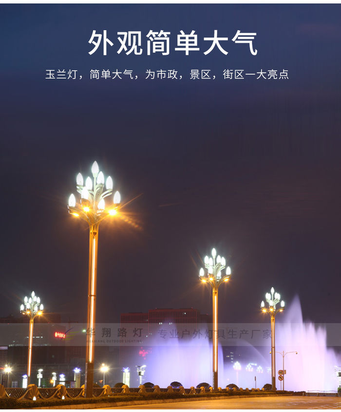 Producător en-gros led lampă chinezească Magnolia 8m 15m în aer liber pătrat de inginerie municipală mare lampă de peisaj lampă stradală