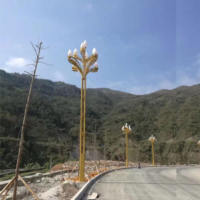 Personalizado quadrado paisagem lâmpada parque ponto cênico lâmpada chinesa octogonal 5 fogo chinês Magnolia lâmpada 10m lâmpada de rua