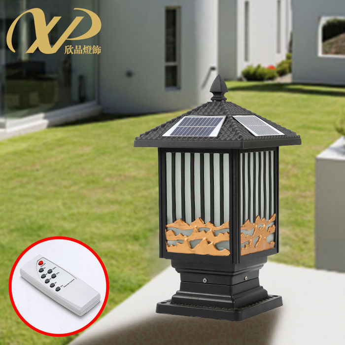 Chinese solar column head lamp outdoor garden villa wall landscape column lamp neoclassical Chinese character courtyard lamp