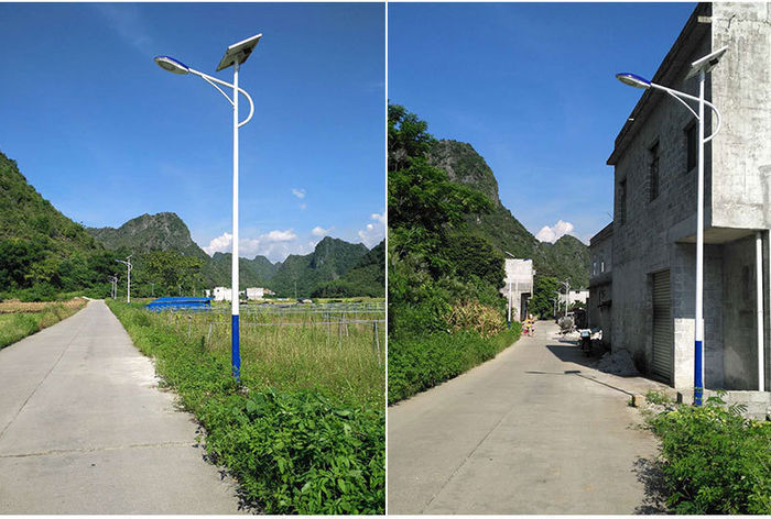 Integreeritud teelambi posti projekt uus maapiirkondade ehitus päikese tänavalamp väljas LED kõrge posti lamp 6m 8m A-arm