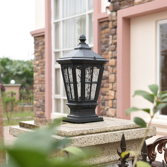 Chinesische quadratische Solar im Freien wasserdichte Säulenkopf Lampe Aluminium Villa Garten Tor Säule Lampe Innenhof Lampe