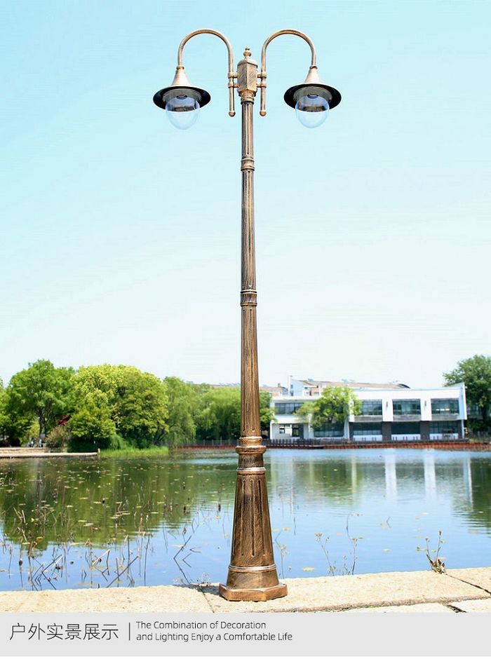 Tilvirker europeisk landskape lampe utenfor hagen dobbelt hode høy polestål-samfunn villa 3M LED gatlampe i hagen