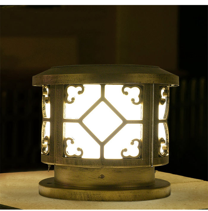 Lampă de cap circulară solară cu coloană solară impermeabilă lampă de curte în aer liber de uz casnic ușă în aer liber lampă de gard