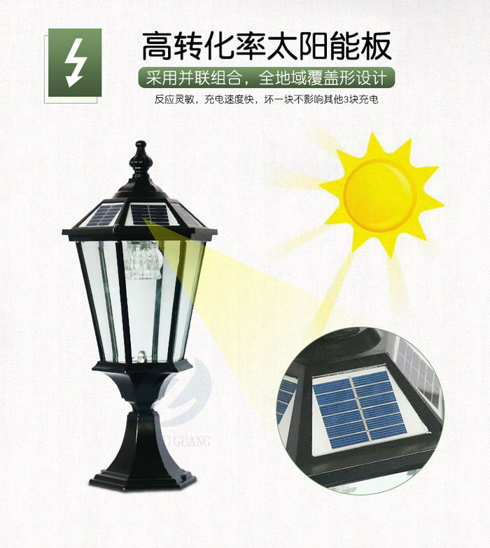 Solar column head lamp villa garden wall gate courtyard lamp outdoor household rainproof LED column head lamp