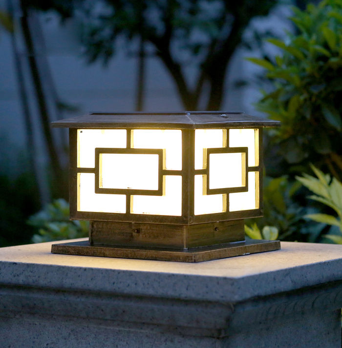 Solar lamp Chinese simple solar column head lamp garden decorative lamp LED outdoor solar wall lamp