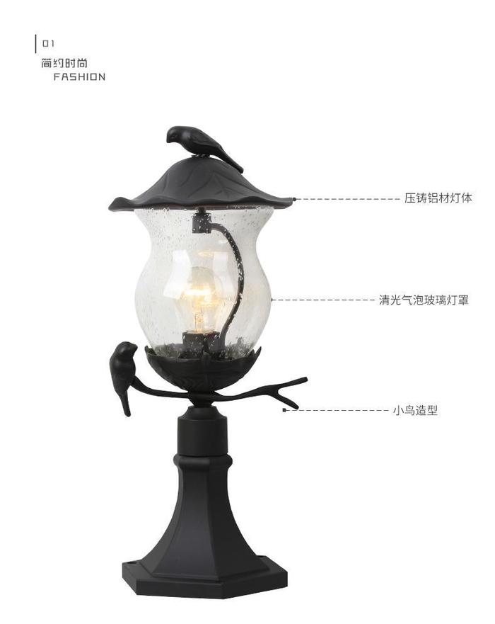 Napolju vodootporne travnje lampe Evropski stil pastoralne travnje lampe bez kišnog dvorišta LED lampe u vrtu vile izvan ptice lampe