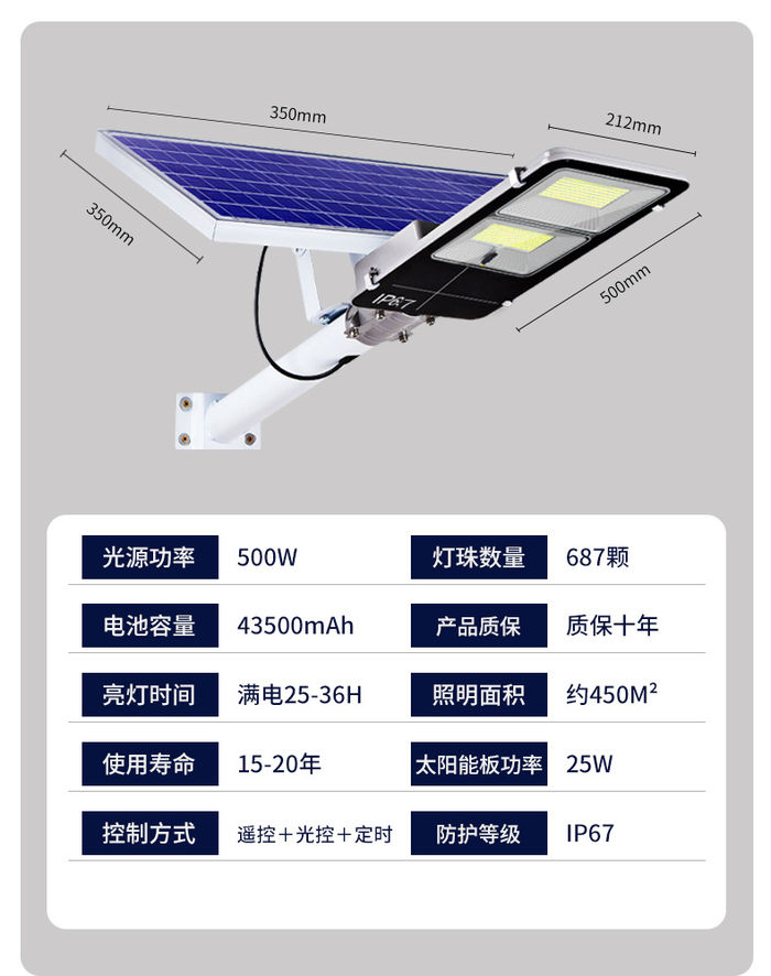 Lampa solar lasmuigh sráid lampa cúirte lampa teaghlach super-geal 1000 Watt lampa sráid ardchumhacht le solas