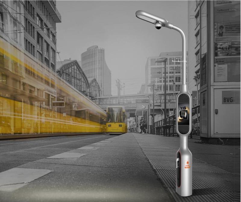 Įkrovimo mazgo šviesos diodų ekranas rodo gatvės žibintą ir pažangiąją gatvės žibintą.