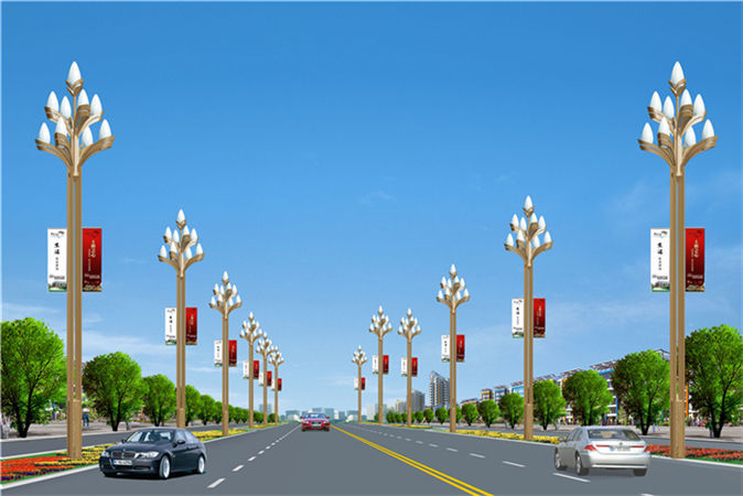 Led kinesisk lampe, udendørs vej landskab firkantet høj pol lampe